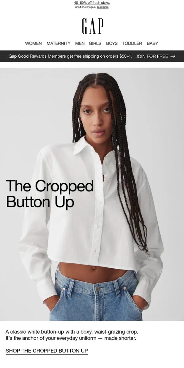 Email from GAP. The New Button Up