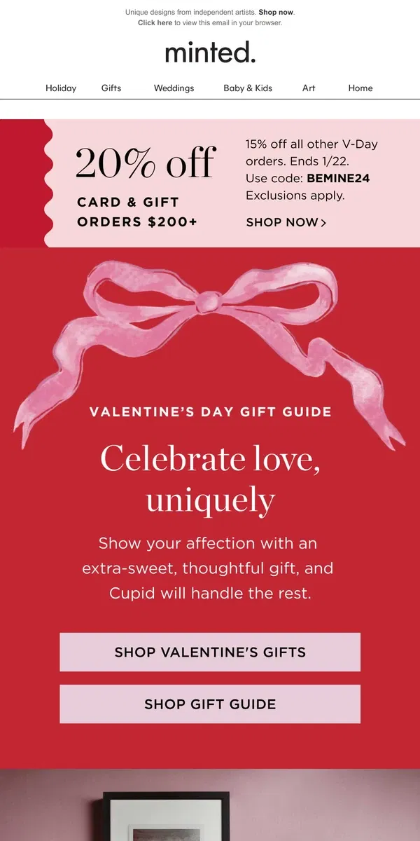 Email from Minted. Gifts for the art & design lovers