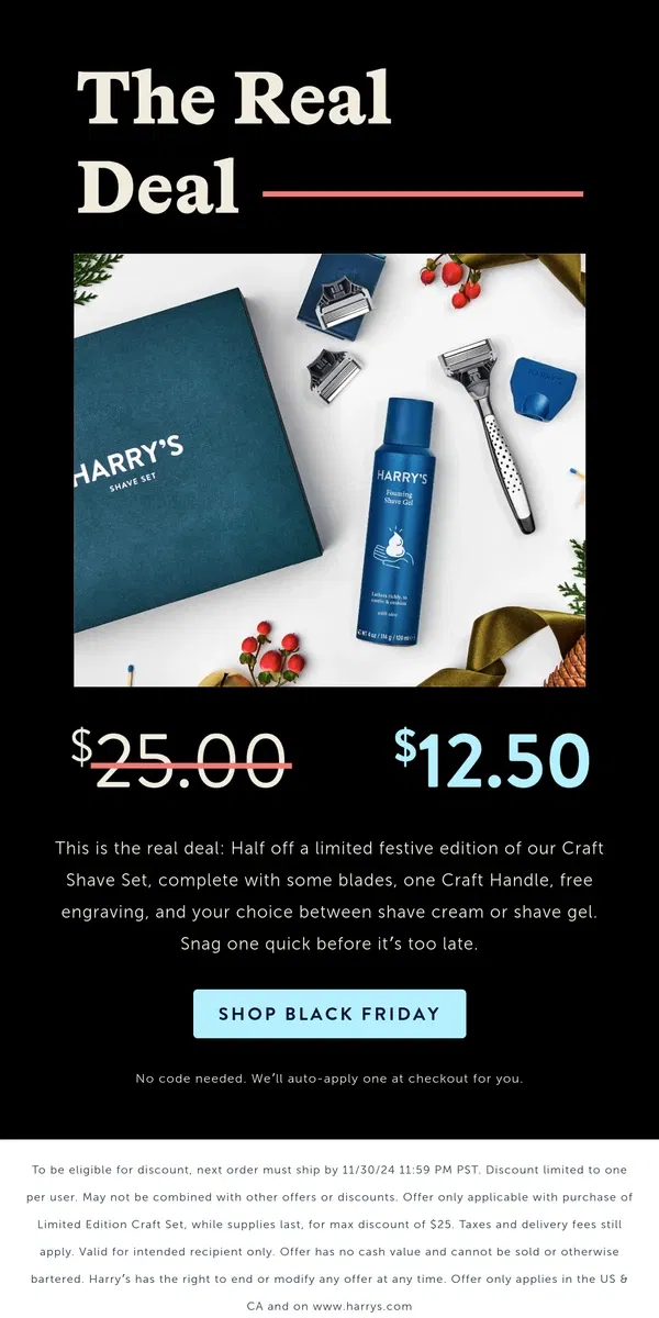 Email from Harry's. Our Black Friday deal is here