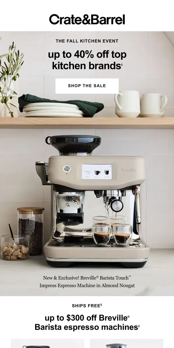 Email from Crate & Barrel. HOW much off Breville espresso machines?!