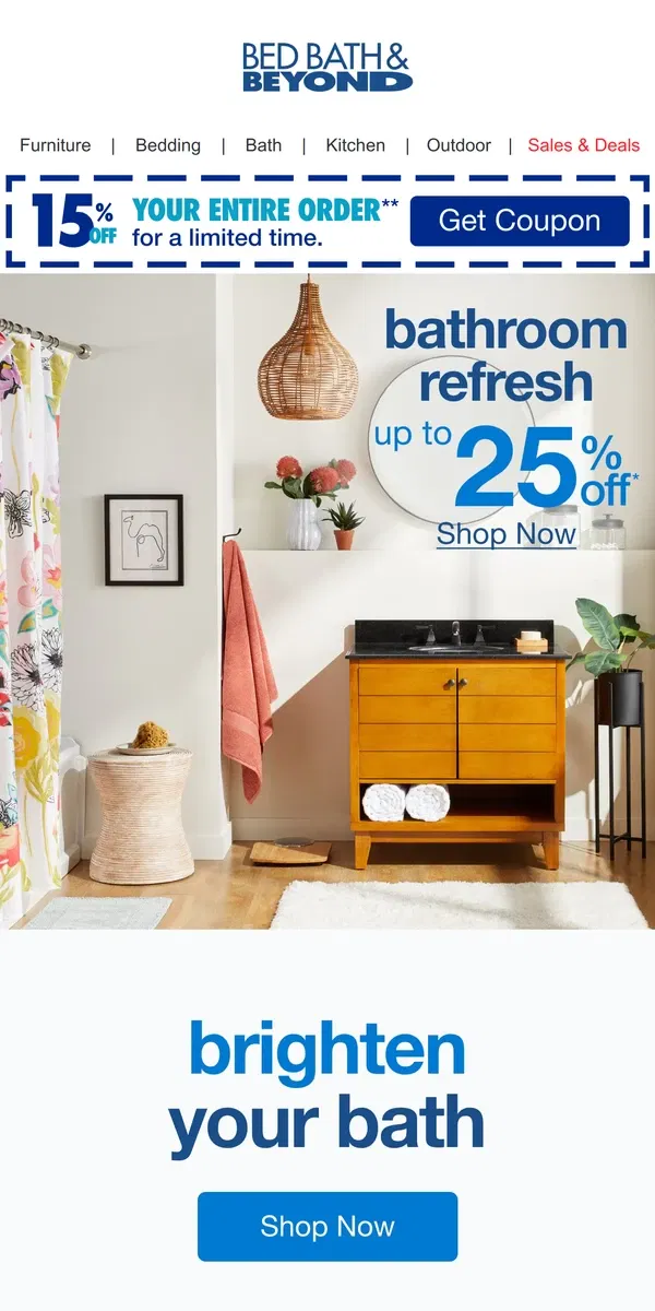 Email from Bed Bath & Beyond. Up to 25% Off Must-Have Bathroom Updates 🧖