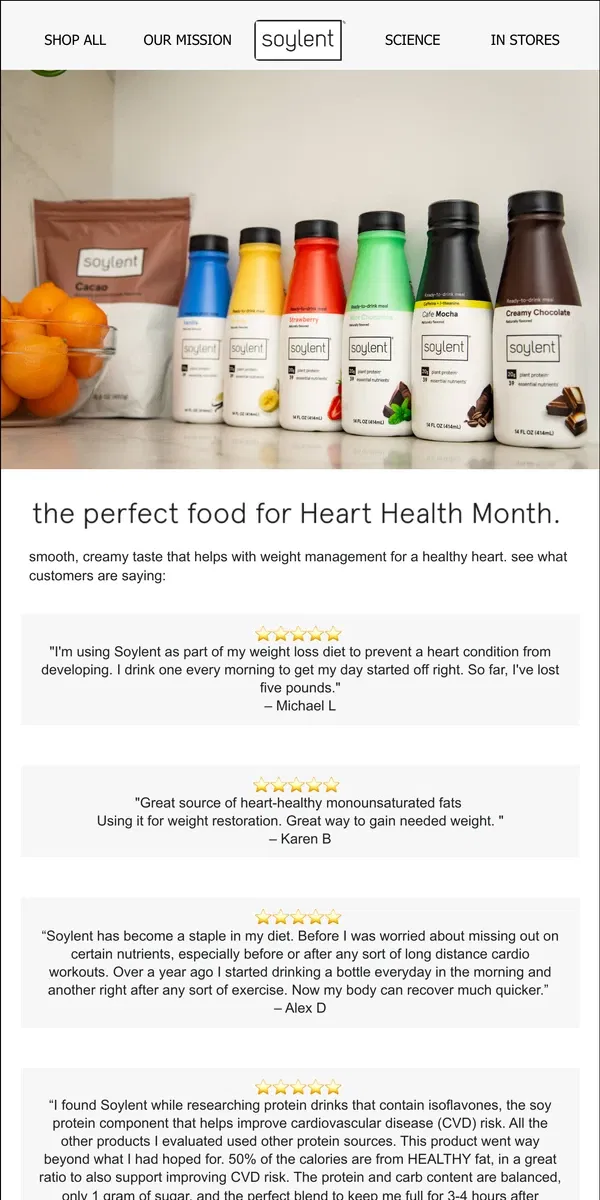 Email from Soylent. good for your heart, backed by science.