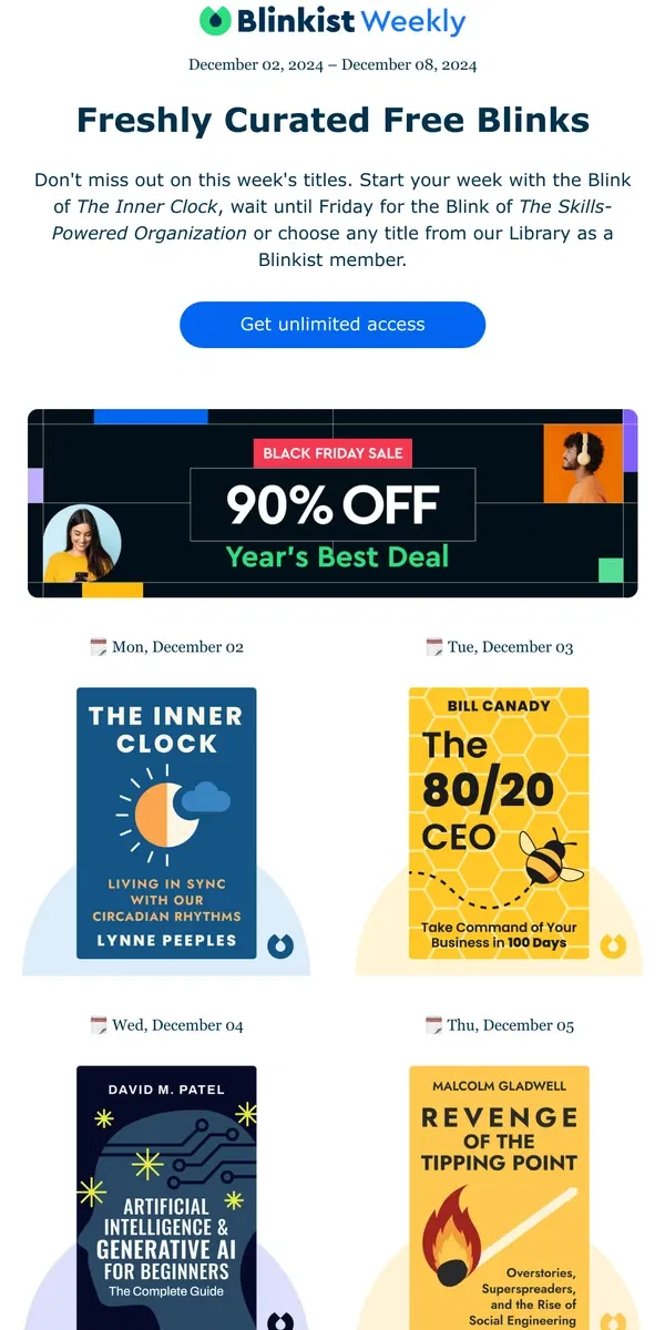 Email from Blinkist. 🗓️ The Summary: Your free reads next week