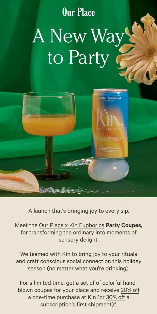 Email from Our Place. Introducing exclusive Party Coupes!