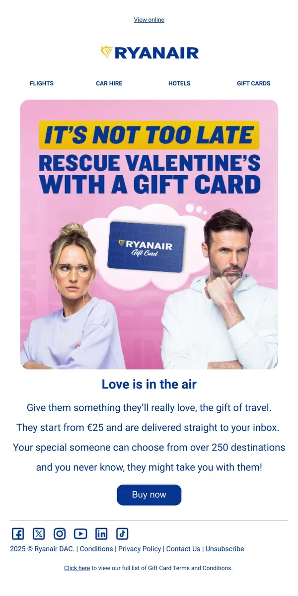 Email from Ryanair. It's not too late…🎁💌