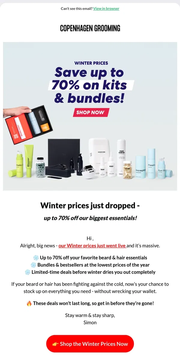 Email from Copenhagen Grooming. Well, this just got awkward (for our prices)…