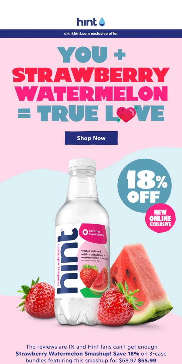 Email from Hint Water. 💘 Strawberry Watermelon has returned