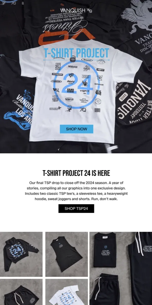 Email from Vanquish Fitness. It's here | just landed TSP24 👕