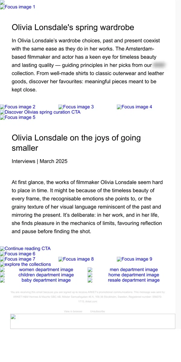 Email from ARKET. Olivia Lonsdale's spring wardrobe