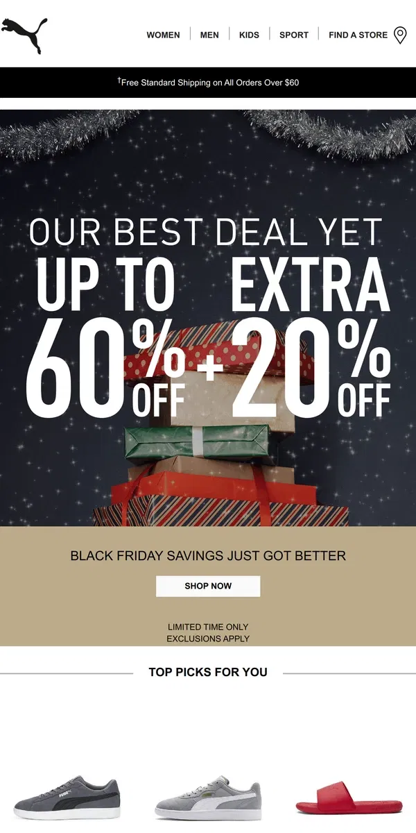 Email from Puma. Extra 20% Off For Black Friday