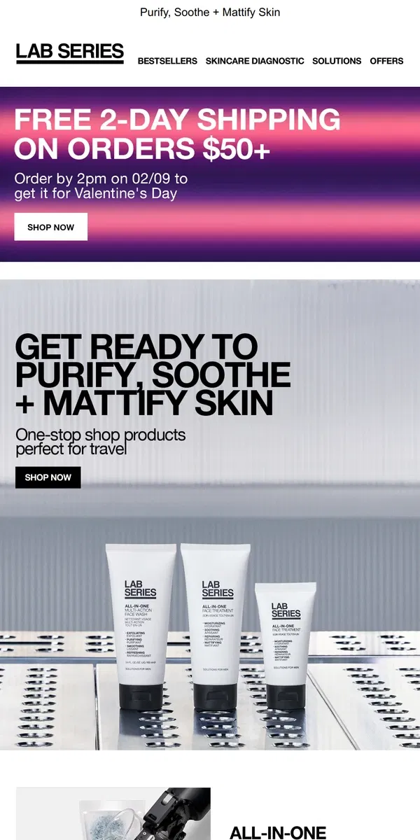 Email from Lab Series. 20% off our #1 face wash