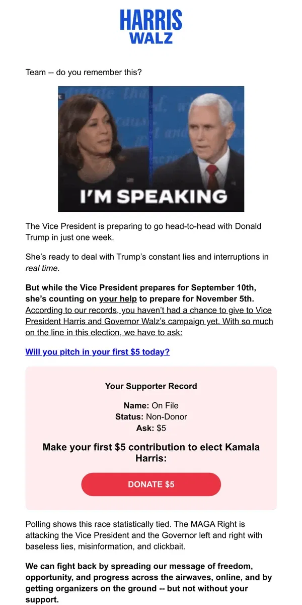 Email from Kamala Harris. Do you remember this?