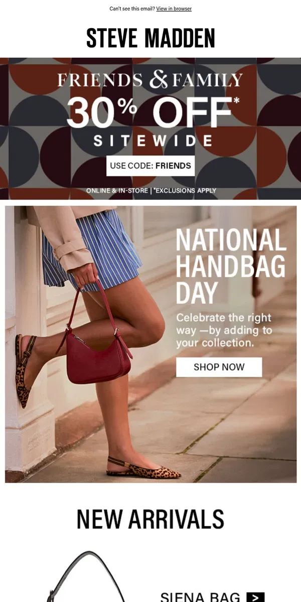 Email from Steve Madden. It’s National Handbag Day