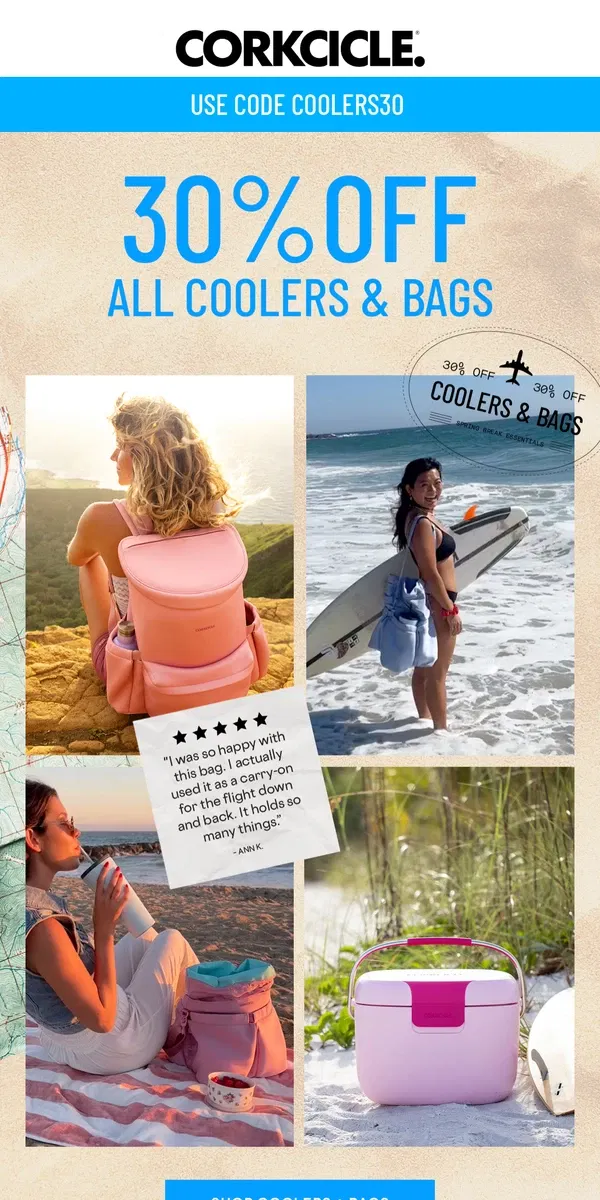 Email from CORKCICLE. 30% Off Spring Cooler Sale