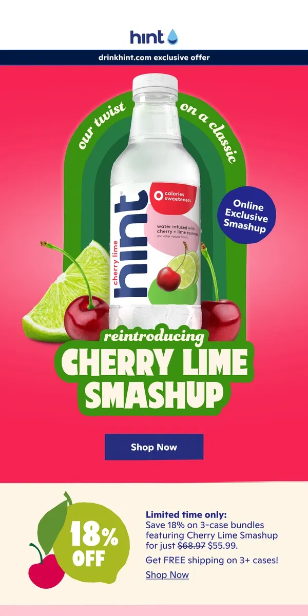 Email from Hint Water. 🍒✨ Cherry Lime is back!