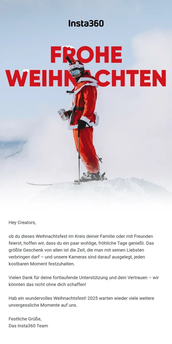 Email from Insta360. Frohe Weihnachten von Insta360 🎅