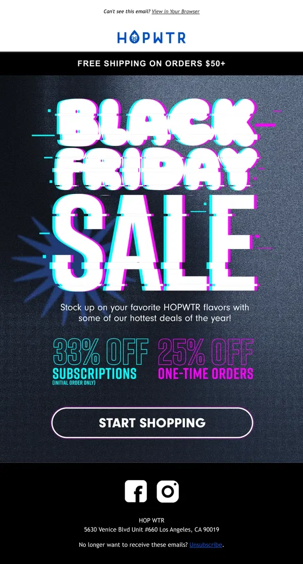 Email from HOP WTR. Ready, Set, Shop! Black Friday Deals Inside