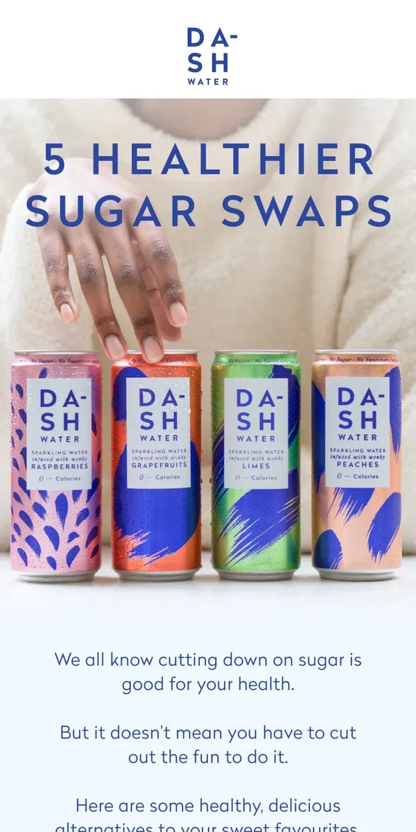 Email from DASH Water. Easy sugar swaps for your health