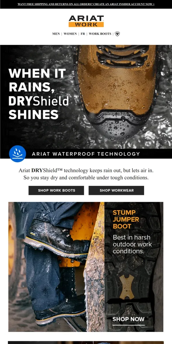 Email from Ariat. Conquer Rain With Confidence