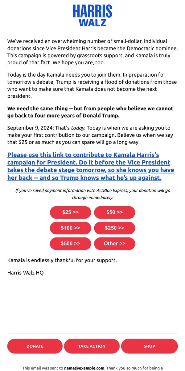 Email from Kamala Harris. Kamala needs you to join the team