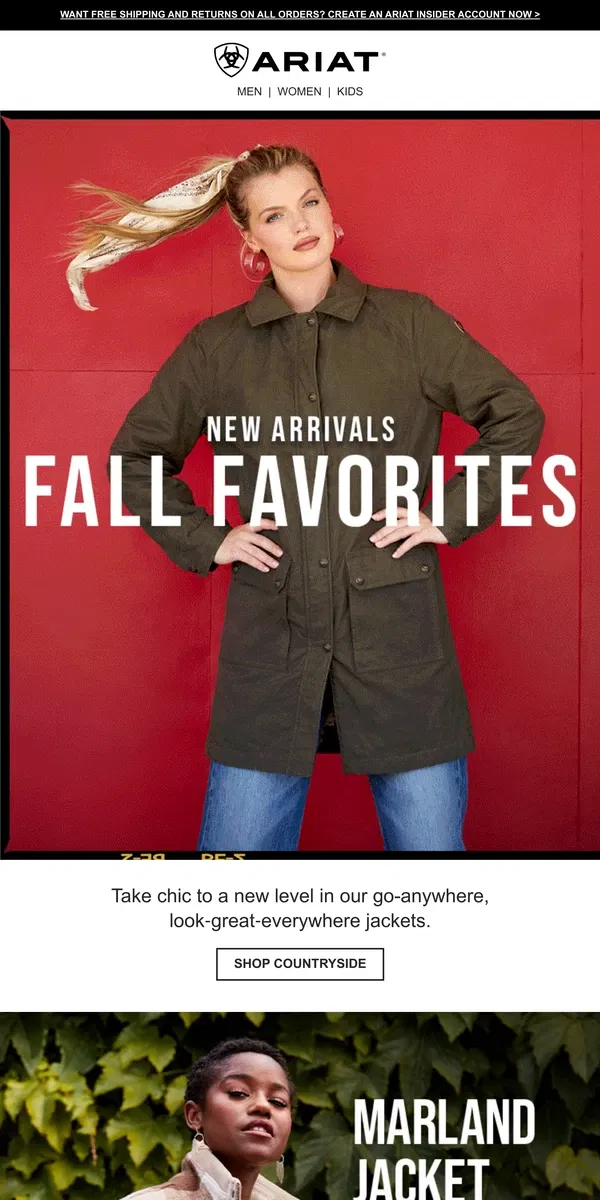 Email from Ariat. Just In: Quilted Capes & Cozy Coats