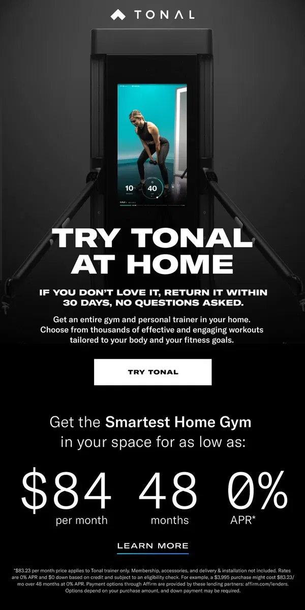 Email from Tonal. Try Tonal Risk Free for 30 Days