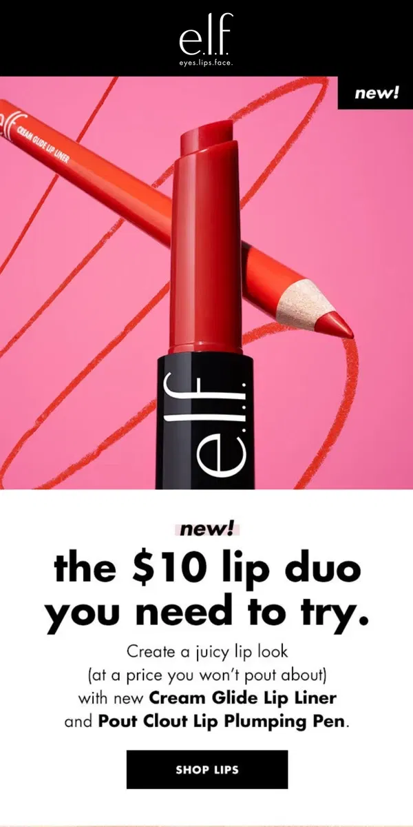 Email from e.l.f.. NEW! The $10 lip duo you need 💋