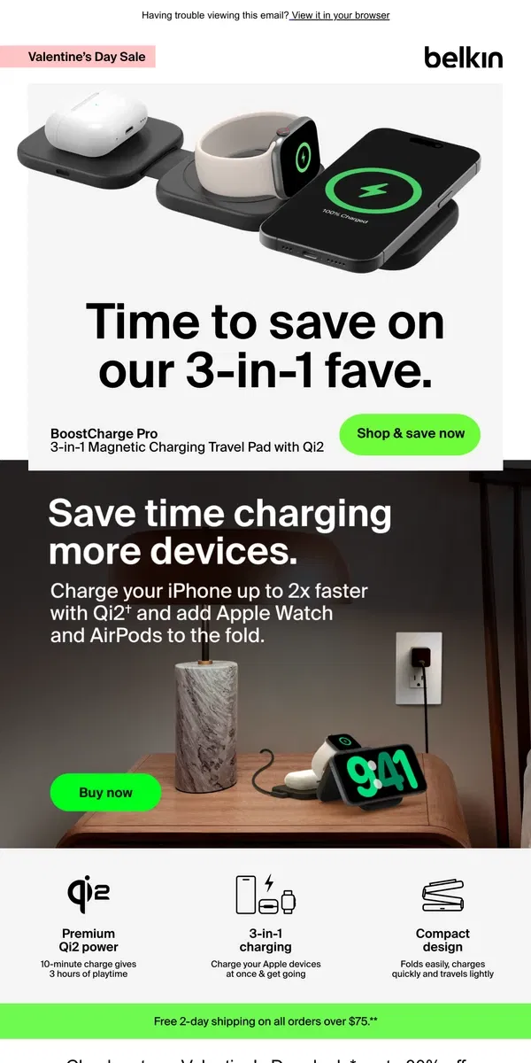 Email from Belkin. Savings to Love ❤️ Get $30 off our 3-in-1 travel charger favorite