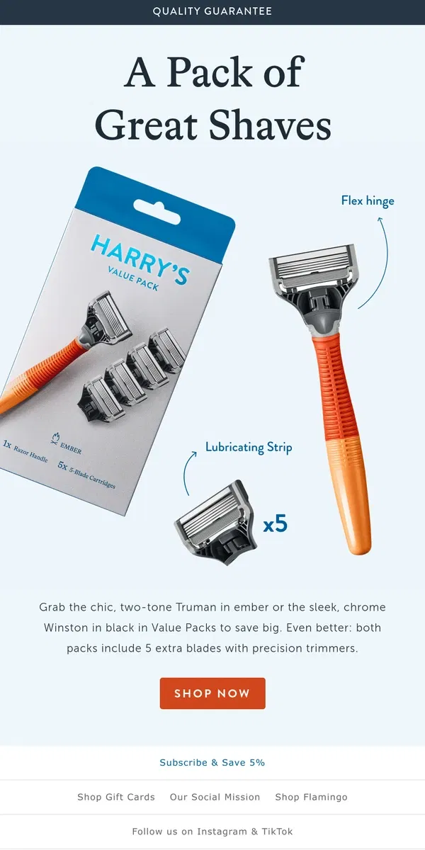 Email from Harry's. Meet our trusty blade value packs