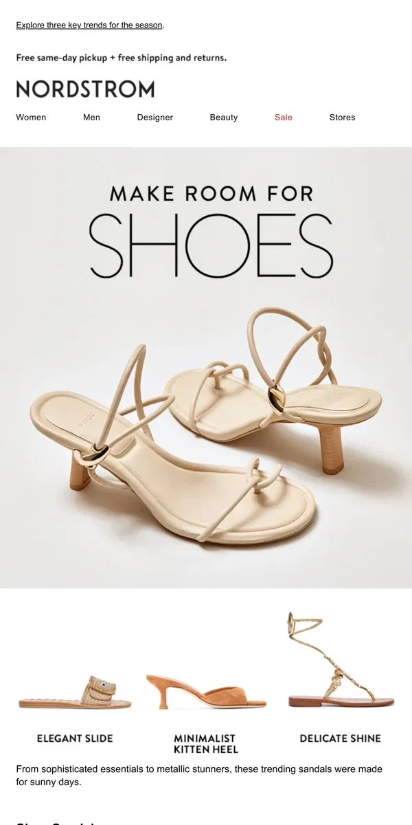 Email from Nordstrom. The Sandal Edit is here