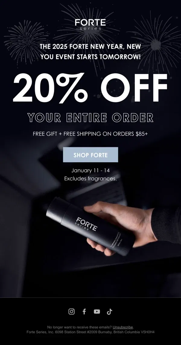 Email from Forte Series. 20% off starting tomorrow