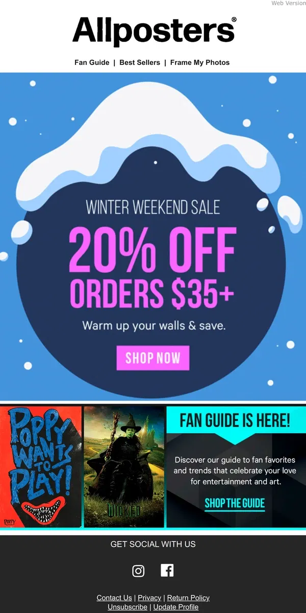 Email from AllPosters. 20% Off Orders 35+