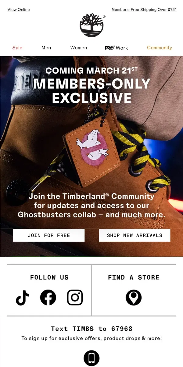 Email from Timberland. IT’S COMING: TIMBERLAND X GHOSTBUSTERS