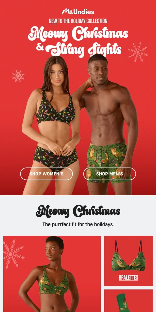 Email from MeUndies. New and purr-fectly festive