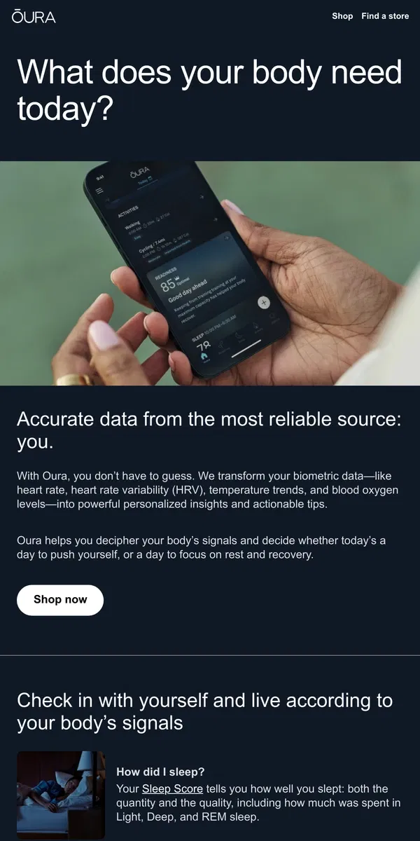 Email from Oura. The Oura difference