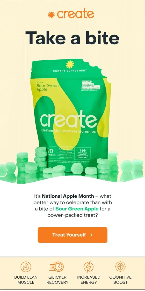 Email from Create Wellness. PSA: It’s National Apple Month 🍏