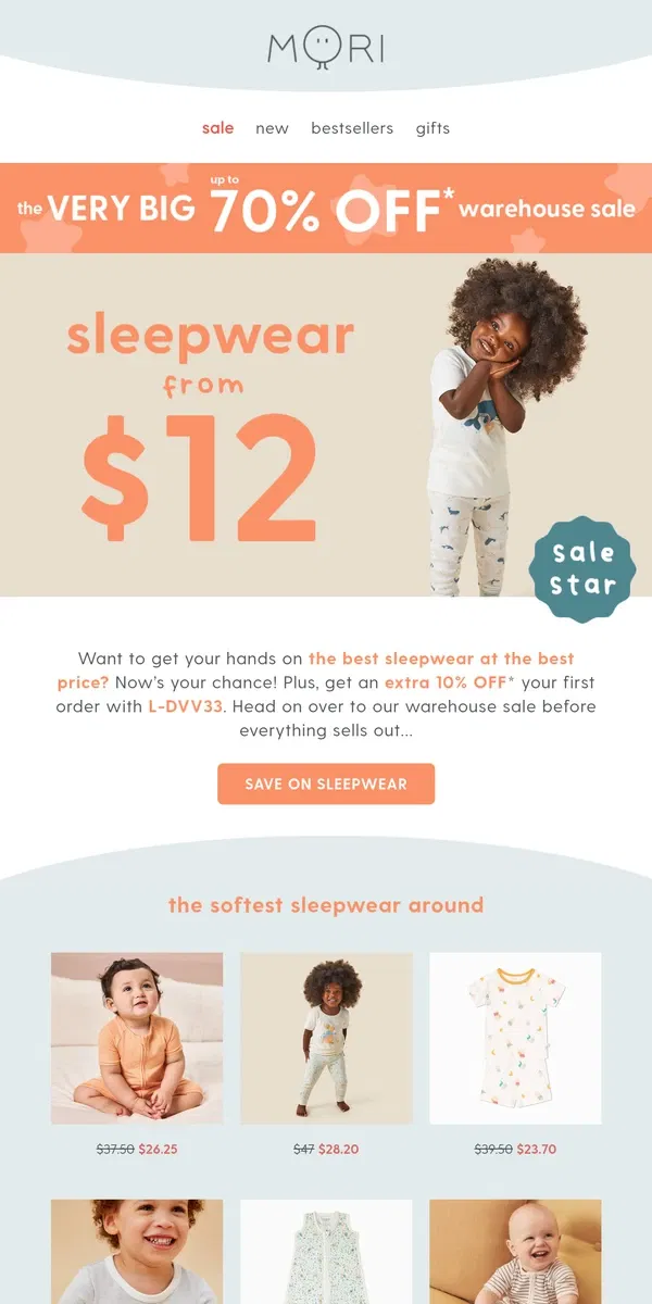 Email from MORI. The only sleepwear you need from just $12