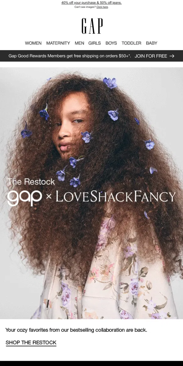 Email from GAP. Gap × LoveShackFancy RESTOCK