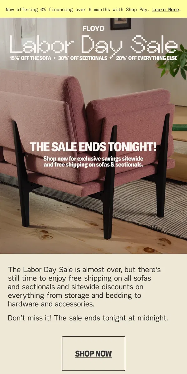 Email from Floyd Home. It's the final day to save