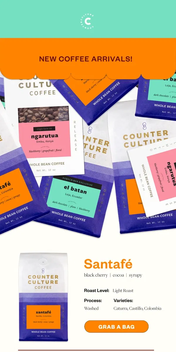 Email from Counter Culture Coffee. ✨New coffee arrivals!