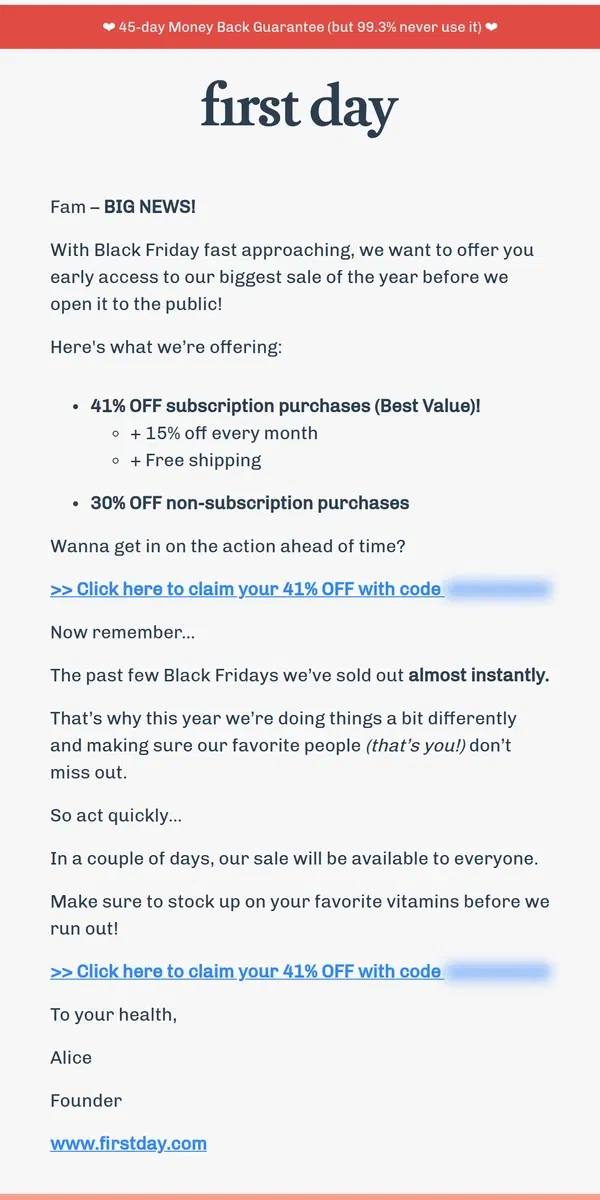 Email from First Day. ✨VIP: EARLY ACCESS TO 41% OFF✨