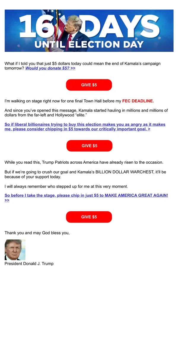 Email from Donald J. Trump. No sleep ‘til November 6th!