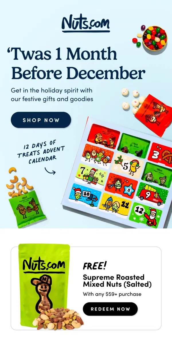 Email from Nuts.com. Get In The Holiday Spirit 🎁