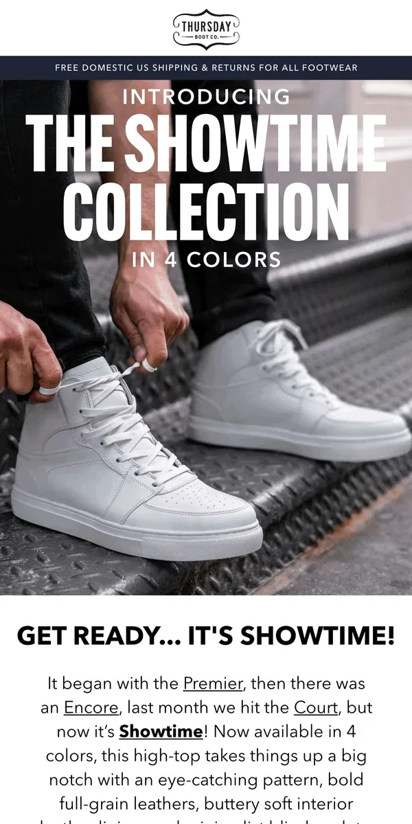 Email from Thursday Boot Company. New Sneakers: The Showtime!