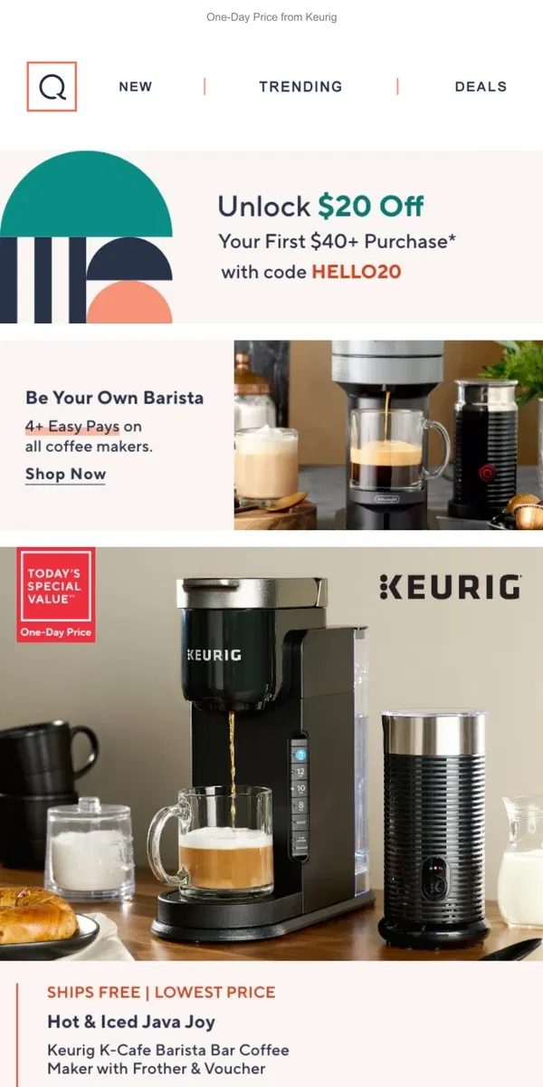 Email from QVC. Your Favorite Coffee Spot: Home