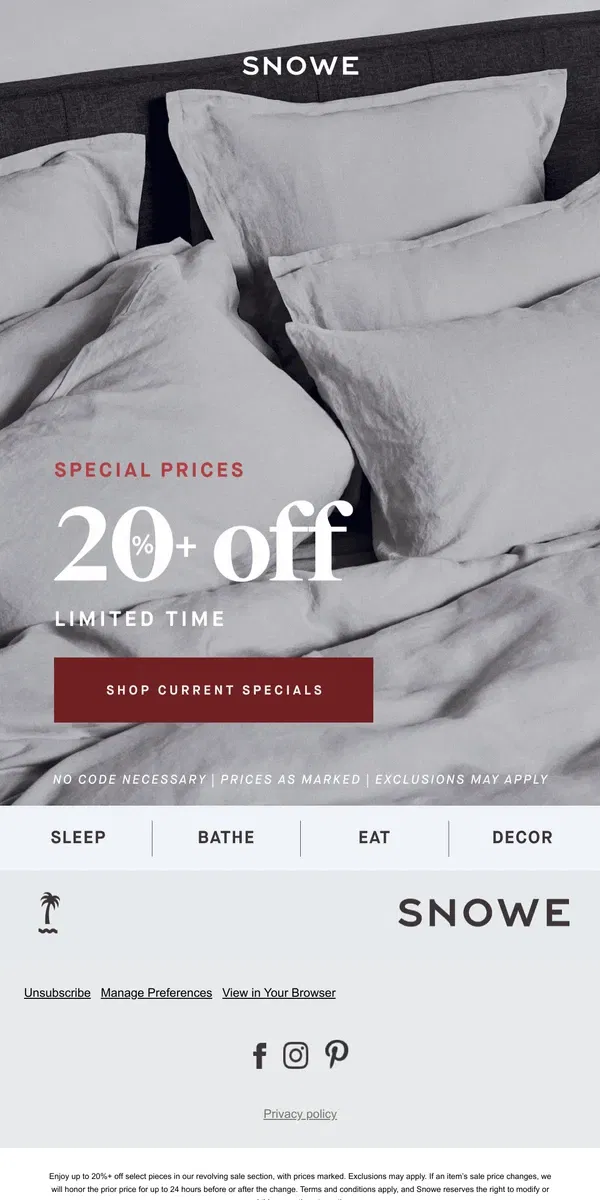 Email from Snowe. Special prices 20%+ off