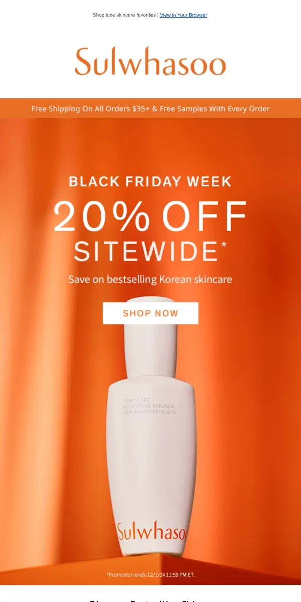 Email from Sulwhasoo. Don’t Miss 20% Off: Black Friday Week