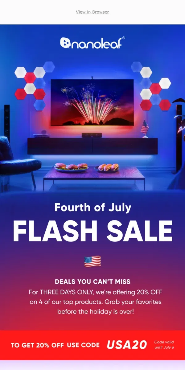 Email from Nanoleaf. 🚨🇺🇸 4th of July FLASH SALE 🇺🇸🚨