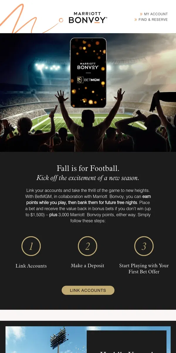 Email from Marriott Bonvoy. Game On, [Name] - A New Football Season Is Here