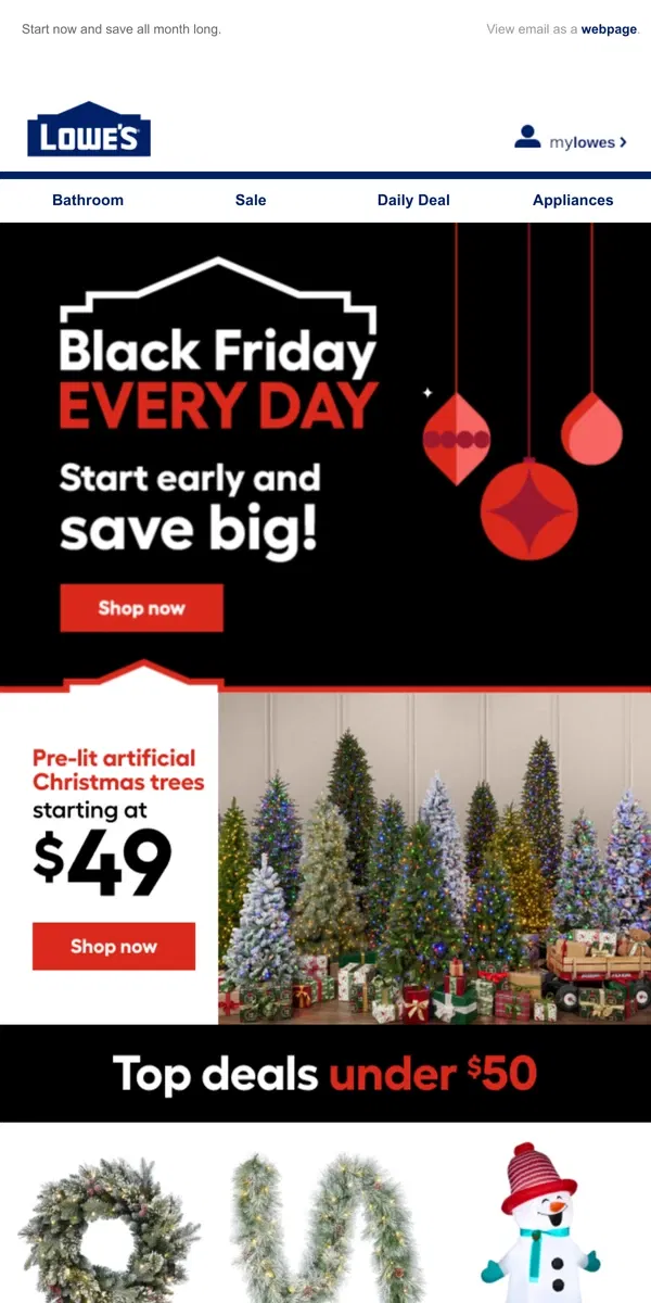 Email from Lowe's. Black Friday savings are starting early! Up to 40% OFF now.⏰